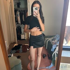 Urban Outfitters Black Faux Leather Mini Skirt with Front Slit